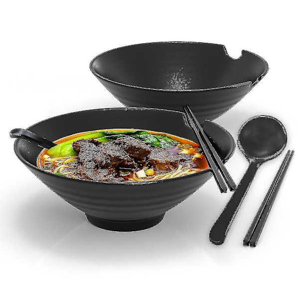 6-delad Ramen-skålset med 1000 ml fyllnadskapacitet - Traditionellt japanskt porslinset med ätpinnar och sked i svart