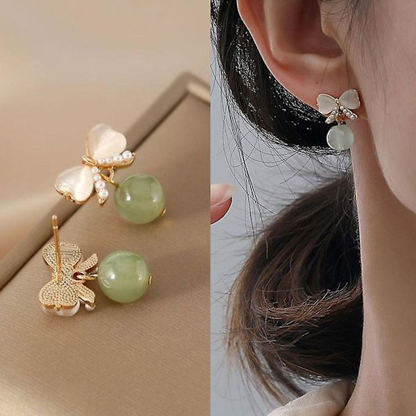 1 PAR GENTLE GREEN CAT'S EYE STONE BÅGE ÖRHÄNGEN SMÅ ÖRHÄNGEN