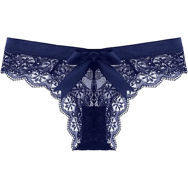 Dam Trosor med Spetsrosett, T-string, Låg Midja, Andningsbara Blå Blue M