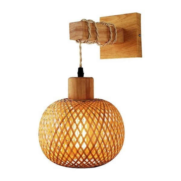 Retro Japansk Stil Bambus Sängbord Vägglampa Restaurang Rattan Lampmine Sovrum Bakgrund Vägglampor