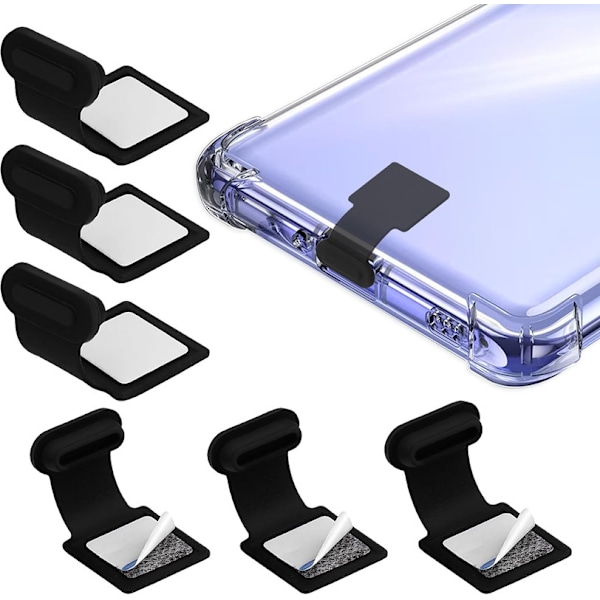 (6 st, Svart) Typ C-port dammskydd, USB C dammskydd för telefon Typ-C dammskydd för laddningsport i silikon med