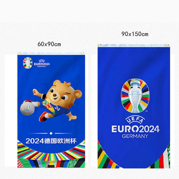 EURO 2024 Tysk Europamesterskap Flaggbanner, Fans Maskot Emblem Outfit Dekorasjon Rekvisita for Lotteributikk Mascot 90 x 150cm