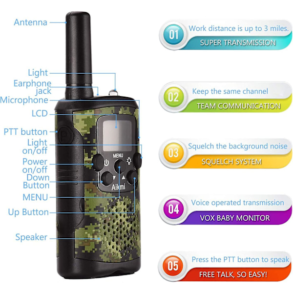 Walkie Talkies för Barn 8 Kanaler 3 Km Lång Räckvidd Genial Kommunikationsgadget som Förebygger Närsynthet Leksaker Bästa Födelsedagspresenter för 4-6 Åriga Pojkar Passar
