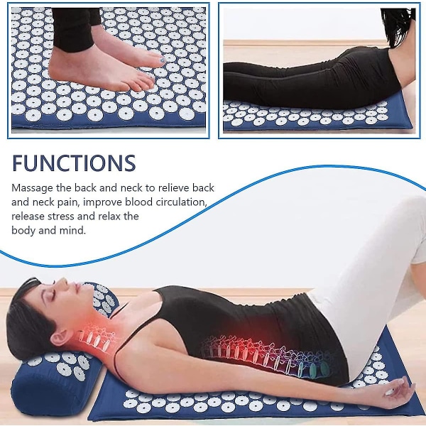 Akupressurmatta och set, akupunktur yogamatta för rygg, nacke, huvudvärk muskelavslappning, ischias smärtlindring för hemmakontorsresor