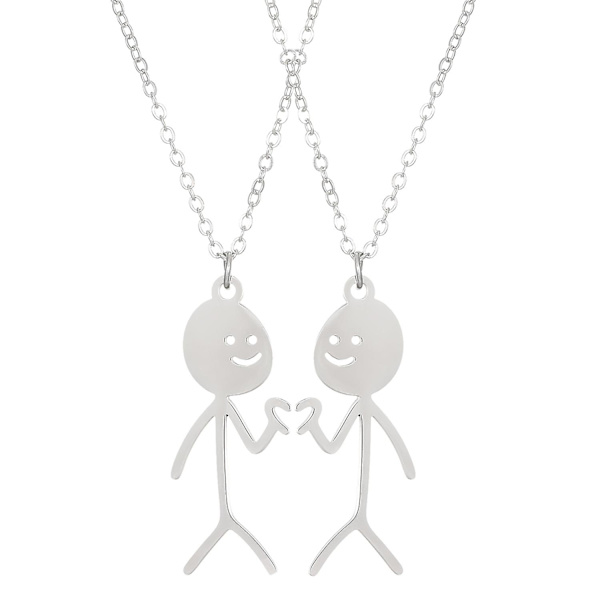 2 st roliga Doodle-halsband4263, personligt Smiley Middle Finger-halsband, bästa vän-halsband för 2, matchande vänner rolig present (silver)