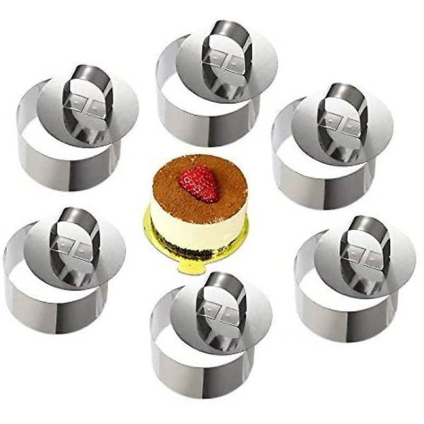 Mousse-ringe kageringsæt - kageform i rustfrit stål med skyder, 8 cm diameter, 6 stykker (rund)