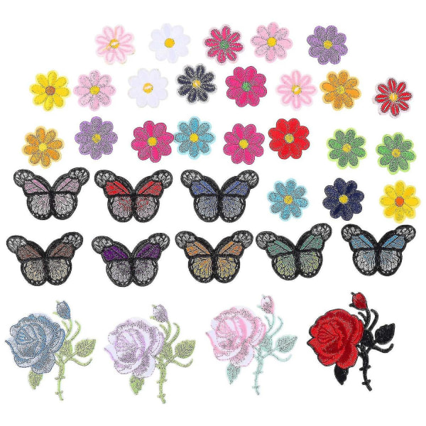 36 stk Broderi Patches Blomster Tøj Patch Stickers Beklædningsgenstand tilbehør