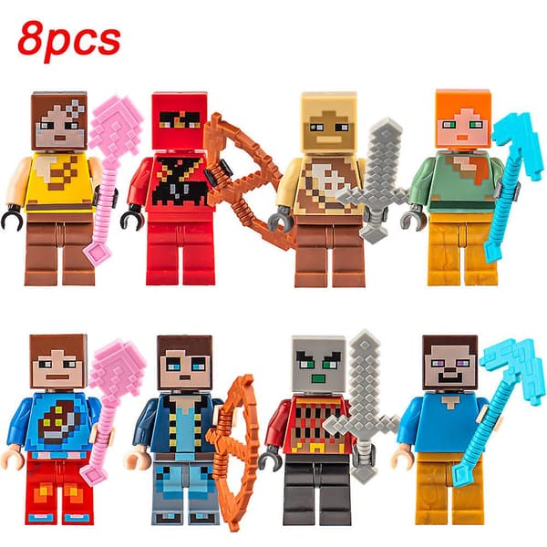 8 stk./sæt Minecraft Mini Figurer Byggeklodser Minifigur Samlet Til Børns Legetøj