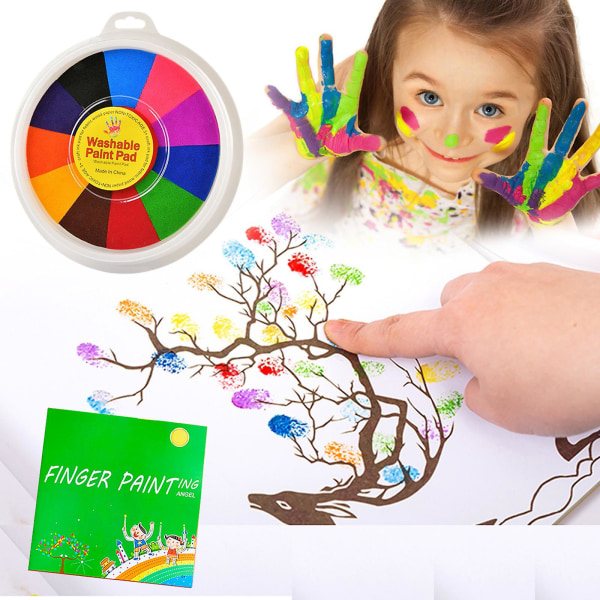 Clearance Børns Finger Malesæt 12 Farver Paint Box + Ny 40 siders bog Multicolor Free Size