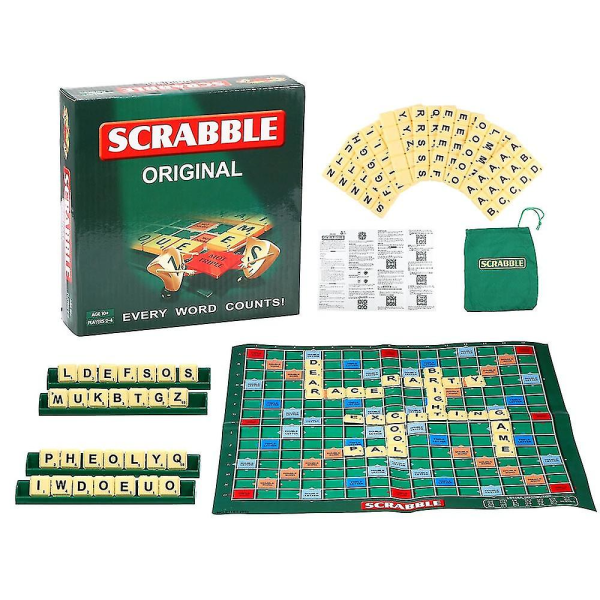 Bærbart Scrabble-brætspil Familie Børn Voksne Pædagogisk legetøj Puslespil Legetøjstavle Stavebord Stavsav Ord Undervisning
