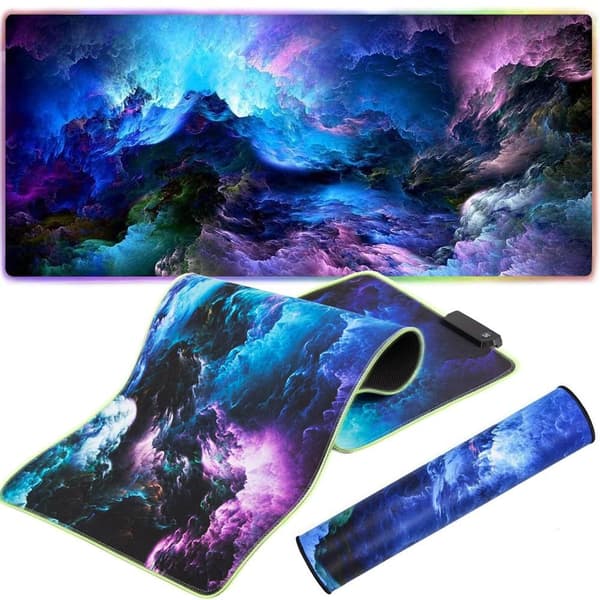 Gaming Musemåtte med RGB LED-lys - 80x30cm - Havbølger