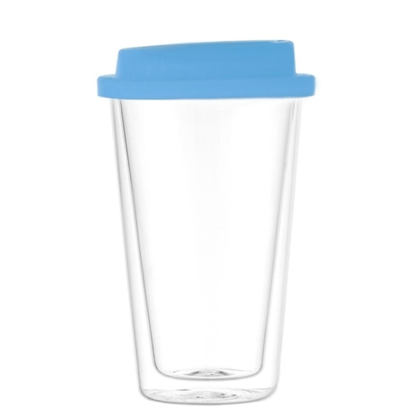 350 ML dobbeltvegget glass med silikonlokk isolert tumbler Reise varm kald drikke te melk høy borosilikatglass kopp kaffekrus Blue