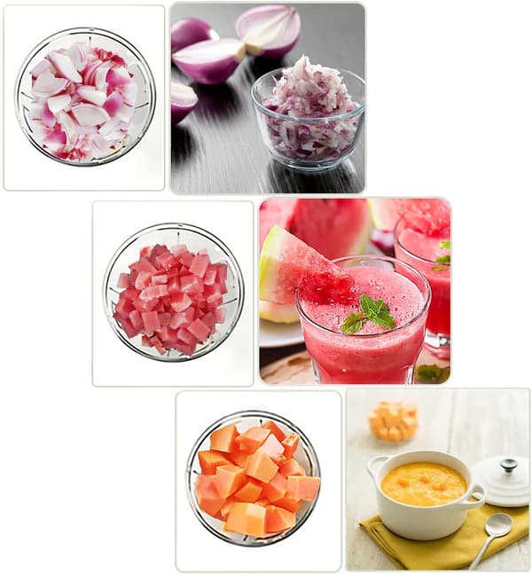 Håndmatkutter med rustfrie stålblader 900 ml, grønnsakskutter, løkkutter, hvitløkskutter, manuell matprosessor egnet