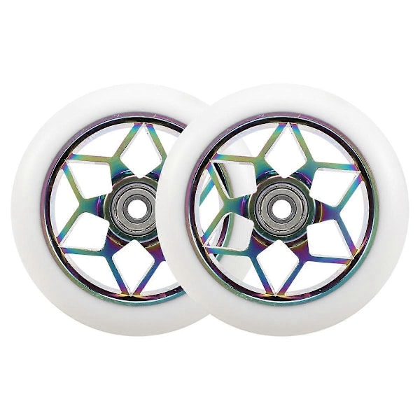 2 stk. 110mm Scooter Hjul Farverige Pu Hjul Tykke Stunt Bil Hjul med Lejer (Hvid)