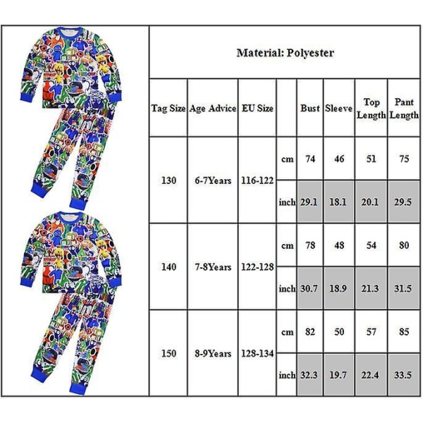 Barn Pojkar Roblox Rainbow Friends Tryck Långärmad T-shirt + Byxor Pyjamas Sovkläder Set 8-9 Years