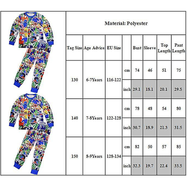 Gutter Roblox Rainbow Friends Trykk Langermet T-skjorte + Bukser Pyjamas Nattøy Antrekk Sett 8-9 Years