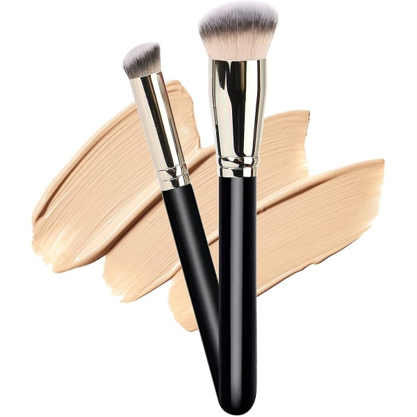 Makeup Brush Set With 1 Angled Round Foundation Brush And 1 Kabuki Flat Head Mini Angled