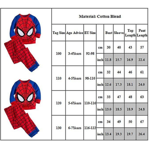 Spider-man Pyjamas sæt til børn, Marvel Super Hero T-shirt og bukser 2-delt pyjamas kostume, Drenge Nattøj Pj Gave 3-4 Years