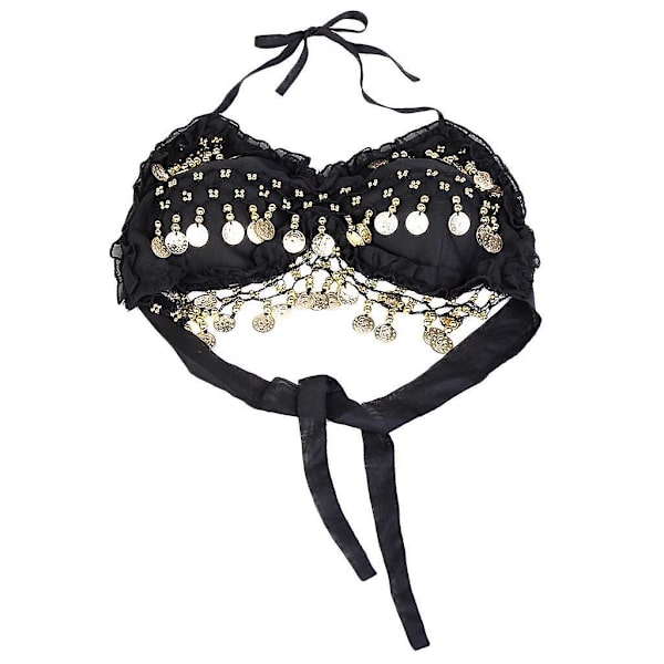 Sexet Foldet Blonde Mønter Chiffon Mavedans BH Top Kostume Sort
