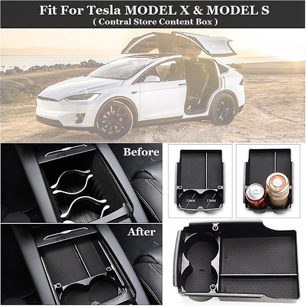 Bil Centerkonsol Armlæn Opbevaringsboks Bakke Organizer Skridsikre Måtter Opbevaring Oprydning Til Tesla Model X Model S