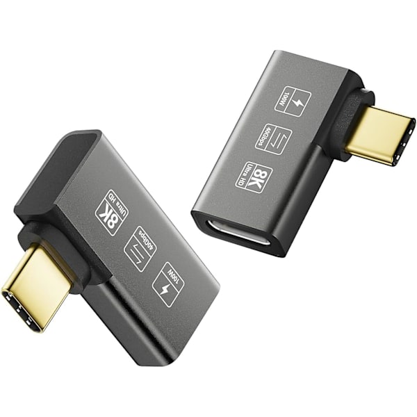 USB4 8K expansionskontakt 2 st/förpackning 90 graders vinkelhane och honkontakt Thunderbolt 4-kompatibel typ C-omvandlare 8K@60Hz video 240 W snabbladdning 40 Gbps