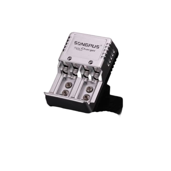 4x Batterioplader - AA, AAA & 9V Batterier Sølv