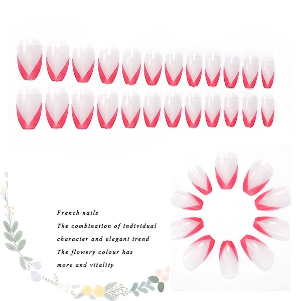 Tryck på naglar Mandelrosa med röda falska naglar Fransk personlighet lösnaglar konstgjorda dagliga naglar för kvinnor och flickor