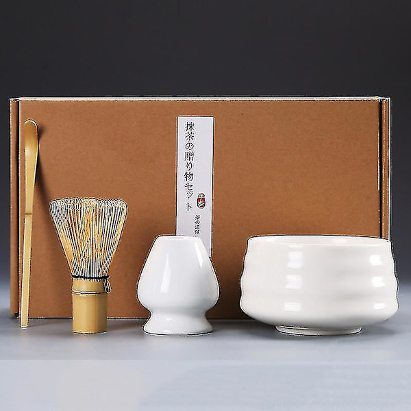 4-delars Matcha-presentset: Traditionell bambu- och keramikmatcha-skål med visp 3