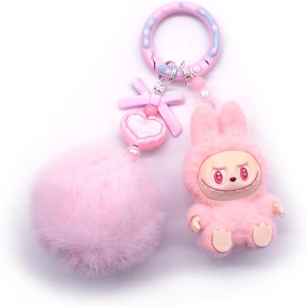 Labubu Macaron Monster Nøkkelring Den Spennende Monster Macarons Vinyl Ansikt Plysj Nøkkelringer Kunst Samleobjekter Leker Gaver Pink