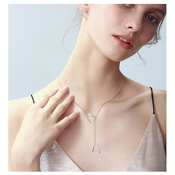 925 Sterling Sølv Simpel Dobbelt Hestestribet Lariat Halskæde Hest (sølv)_happyshop