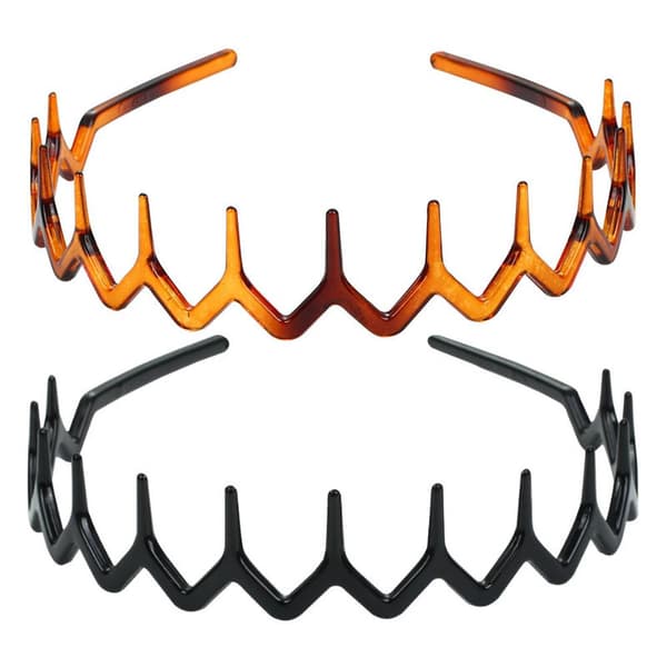 Plastic Tiara, Simple Thin Wavy Tiara with Teeth, 2 Pieces, Black