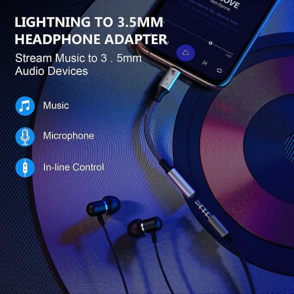 Konverter, Lightning til 3,5 mm adapter, iPhone hodetelefonadapter G