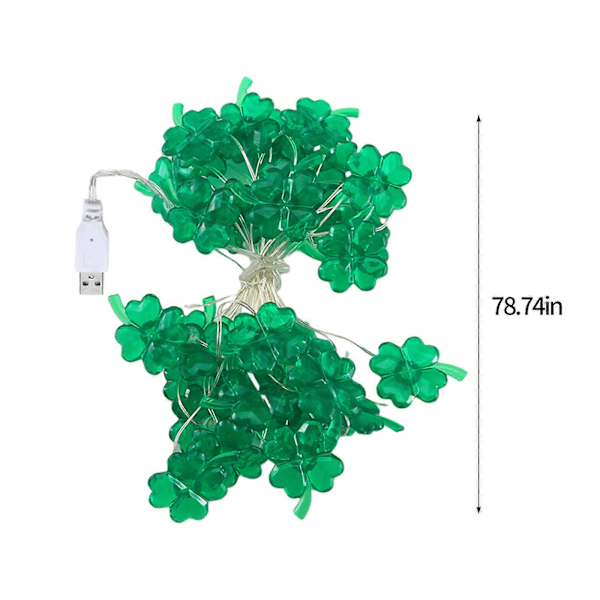 Juldekorationer St. Patricks Dag Dekorativa Ljus Gröna Shamrocks LED-Strängljus 6,5 fot 20 LED-lampor USB Klöver Ljus B