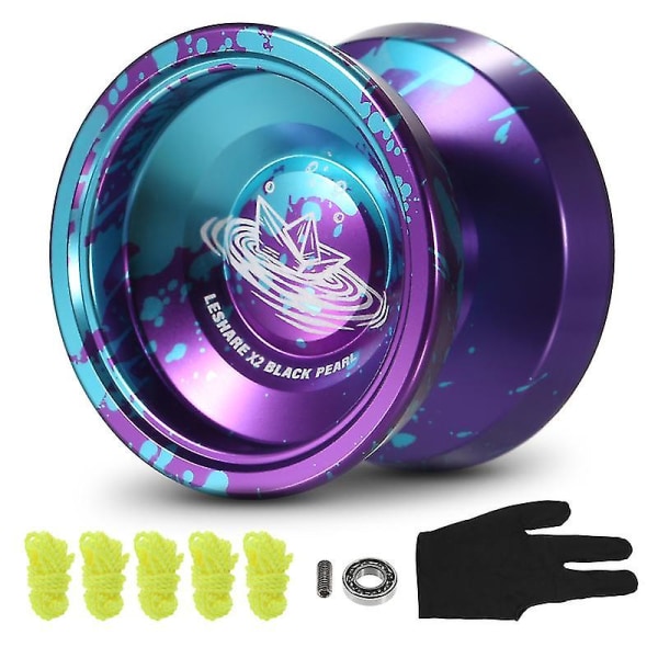 Yoyo-ball av aluminium Konkurrerende Yo Yo-gave med bærestrenger og hanske Purple and Blue