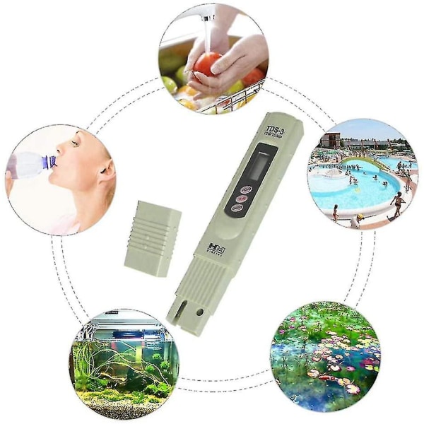 LCD TDS-3 Drikkvannskvalitetsmåler Digital Tester Temperatur PPM Testmåler Pen Analysator