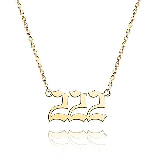 Englenummer-halskjede Sølv/gull Rustfritt stål Numerologi Smykker 222 Gold