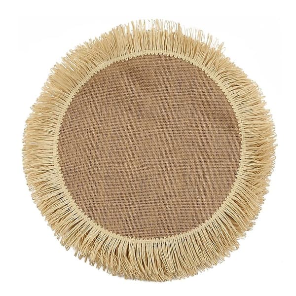 Runde Tassel Bordbrikker Jute Bordmatte Spisebrikker Vaskbare Bordbrikker White