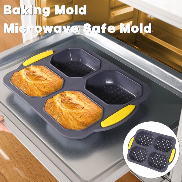 4-gitter silikon bakeform Non-stick rektangel brødpanne stekeovn Mikrobølgeovn Tåler oppvaskmaskin Toast Box Brødform