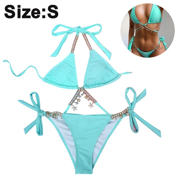 Kvinder Halter Tie Side Trekant Bikini Sæt String 2 Del Bikini Badedragt Badedragt S