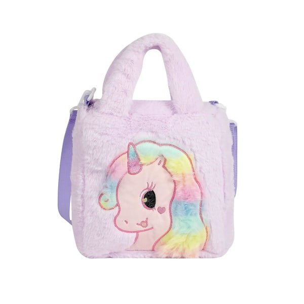 Kid Girls Crossbody Purse Søt Unicorn skulderveske Håndveske Fuzzy Tote