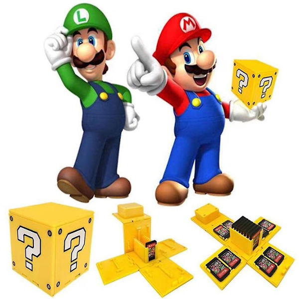 Spilopbevaringsboks til Nintendo Switch spilkort 16 kortpladser Cube Case Foldbar Question Block