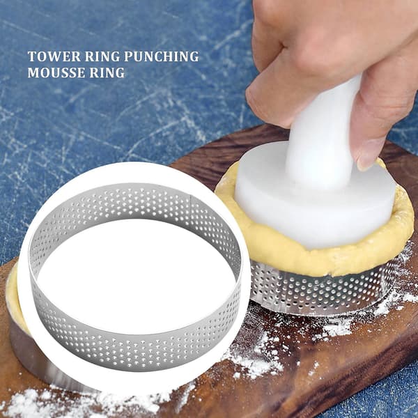 8-pakning terteringer i rustfritt stål, varmebestandig perforert kakemousse-ring, kakeringform, rund