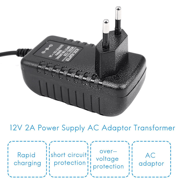 AC/DC 12V 2A 24W Strömförsörjningsadapter Transformator för 5050 3528 LED-remsa EU-kontakt
