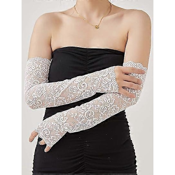 3 Par Dame Blonde Armærmer Lange Blondehandsker Fingerløse Armvarmere Sort Hvid Pink