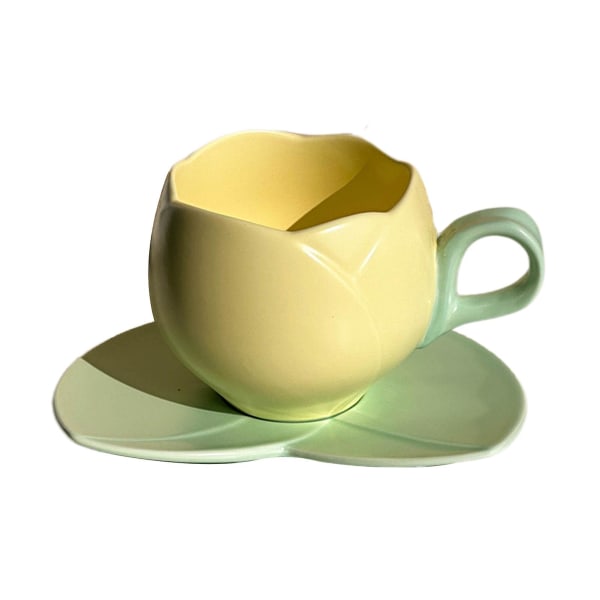 1 set kaffekopp keramisk tulpan kaffemugg med glasunderlägg Slät yta Värmebeständig tekopp för hem Golden