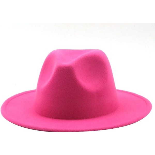 Kvinner Menn Filt Fedora Hat Ull Vintage Gangster Trilby With Wide Brem Gentleman Lady Winter Simple Jazz Caps pink small