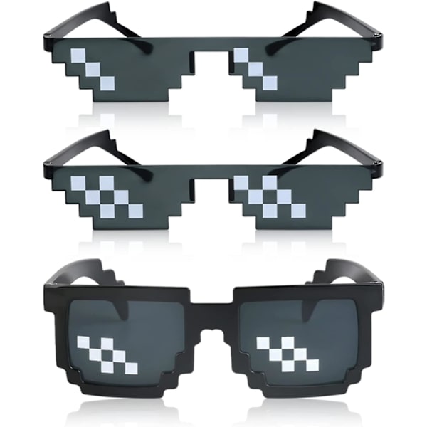 [3-pack] Thug Life solglasögon, glasögon för män och kvinnor 8 bit pixel mosaikglasögon fotorekvisita unisex solglasögonleksak - svart