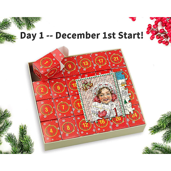 Jul Adventskalender Pussel 1000 bitar Red