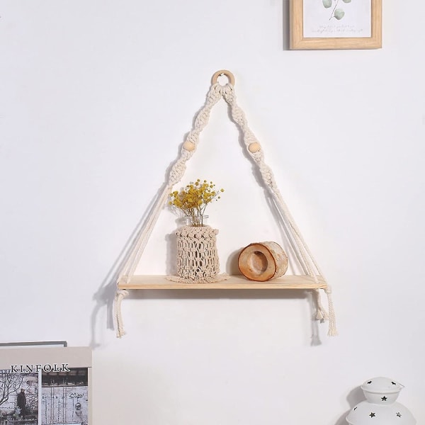 Macrame Vegghylle Boho Plantehenger Plantekurv Urtepotteholder Hengende kurvdekorasjon med bomullsvevd dusk for soverom og stue