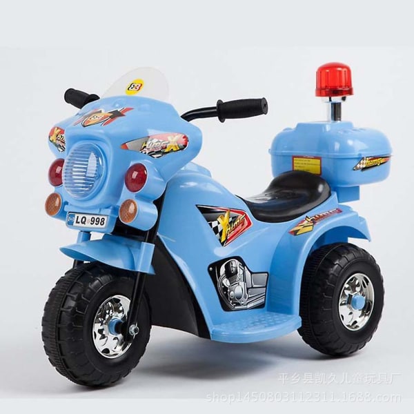 Elektrisk motorsykkel trehjulssykkel for barn med politilys Oppladbar motorsykkellekegave til Brithday blue